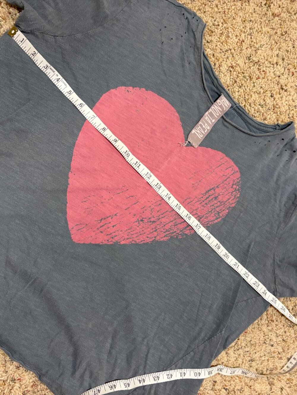 Magnolia Pearl Gray Pink Heart Short Sleeve Distressed Graphic Boyfriend Tee - Picture 15 of 16